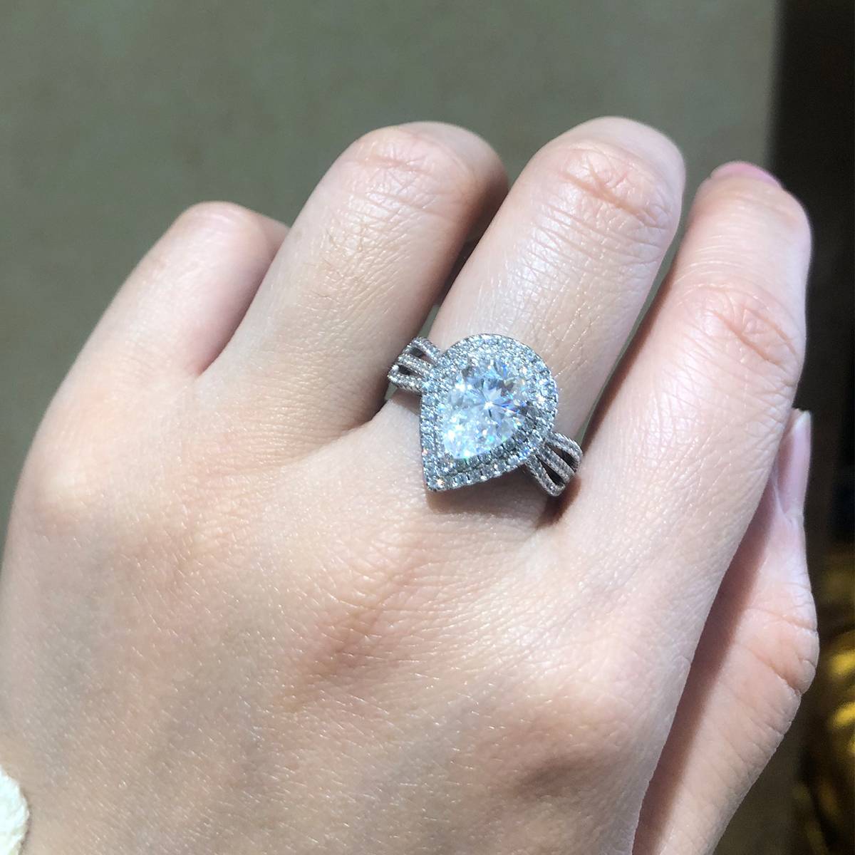 Water droplet double-layer inlaid women's ring S925 silver plated platinum customized selection main stone Moissanite diamond 2.0ct/secondary stone high carbon diamond